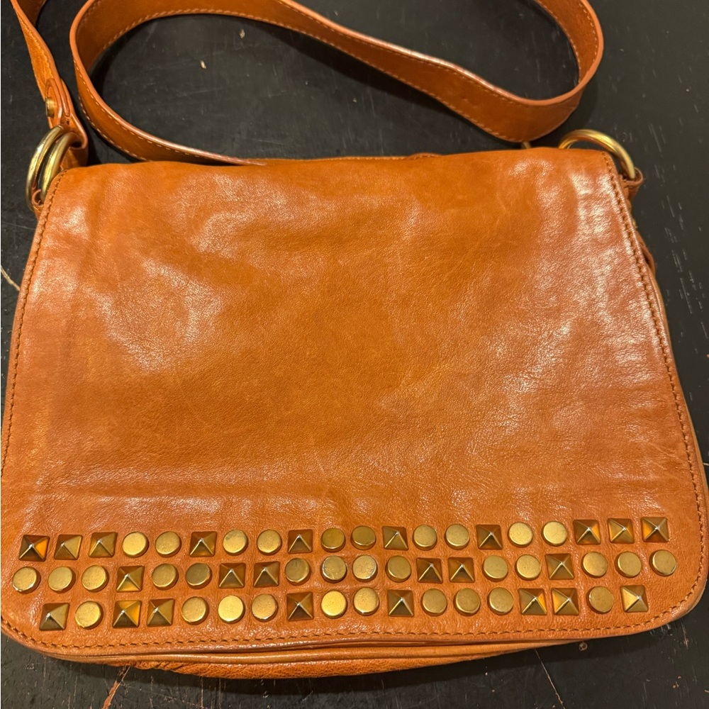 Studded Tan Leather Crossbody Bag